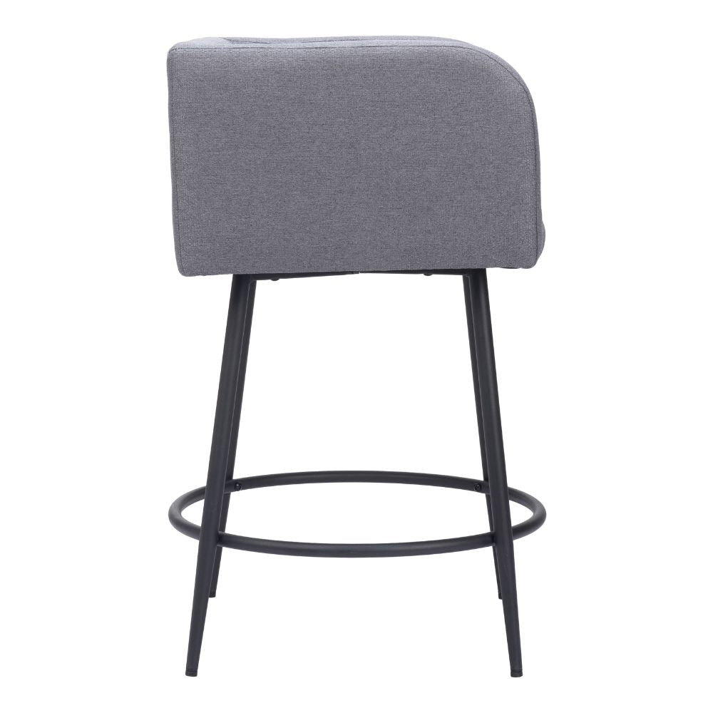 Gray bar stool with black metal legs on a white background