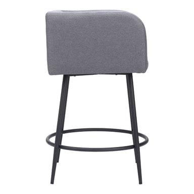 Gray bar stool with black metal legs on a white background