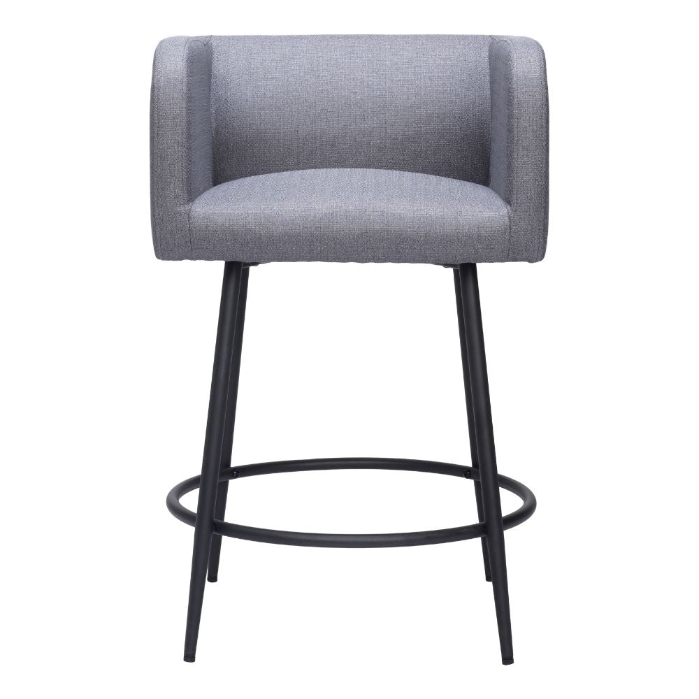 Gray bar stool with black metal legs on a white background