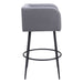 Gray cushioned bar stool with black metal legs on a white background
