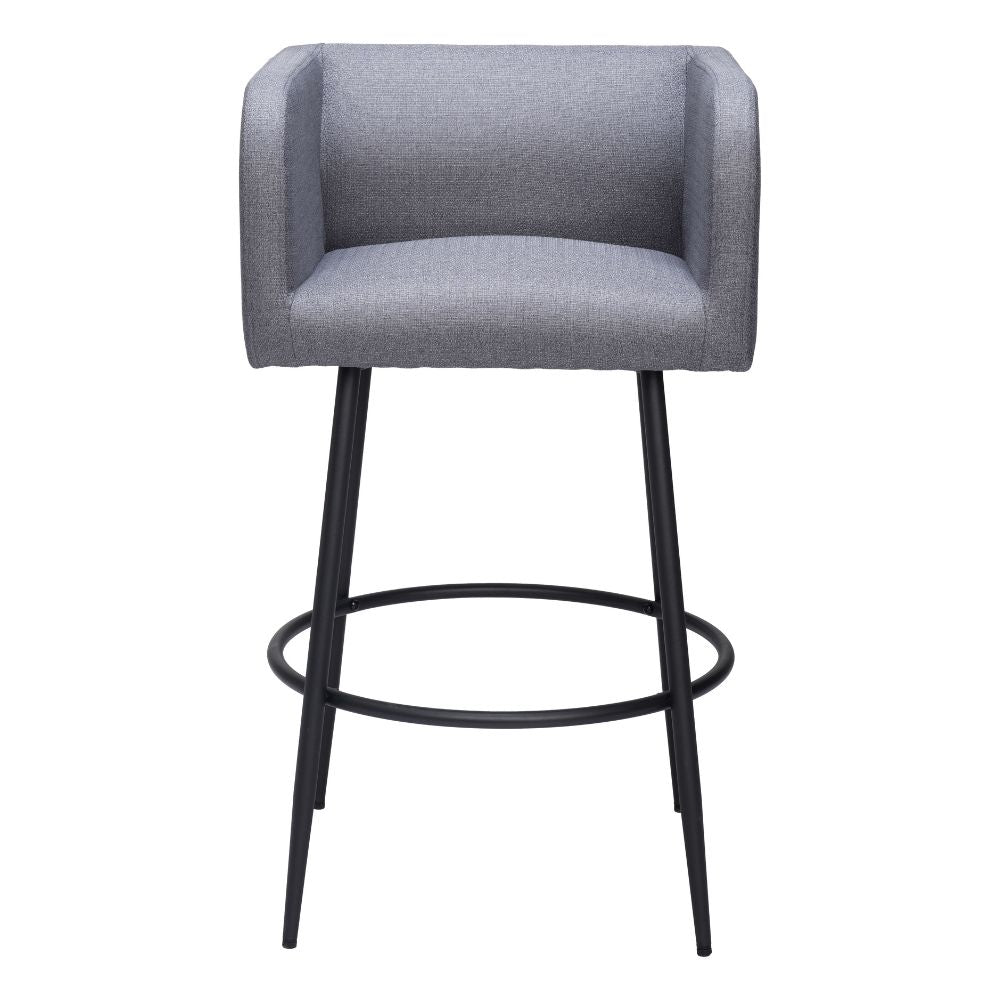 Gray bar stool with black legs on a white background