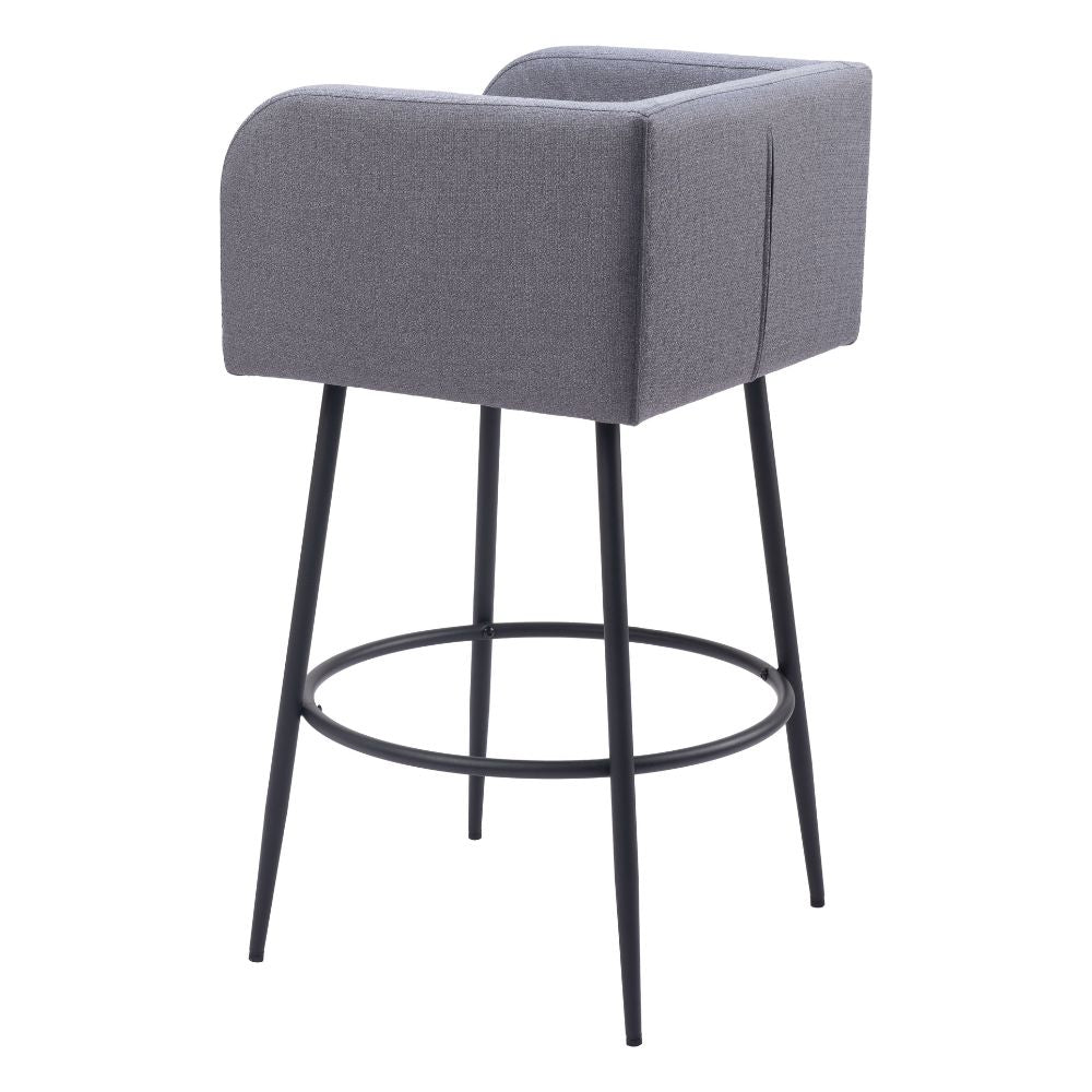 Gray bar stool with black metal legs on a white background