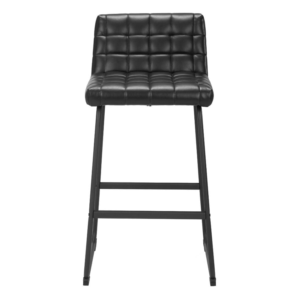 Black bar stool with tufted seat on a white background