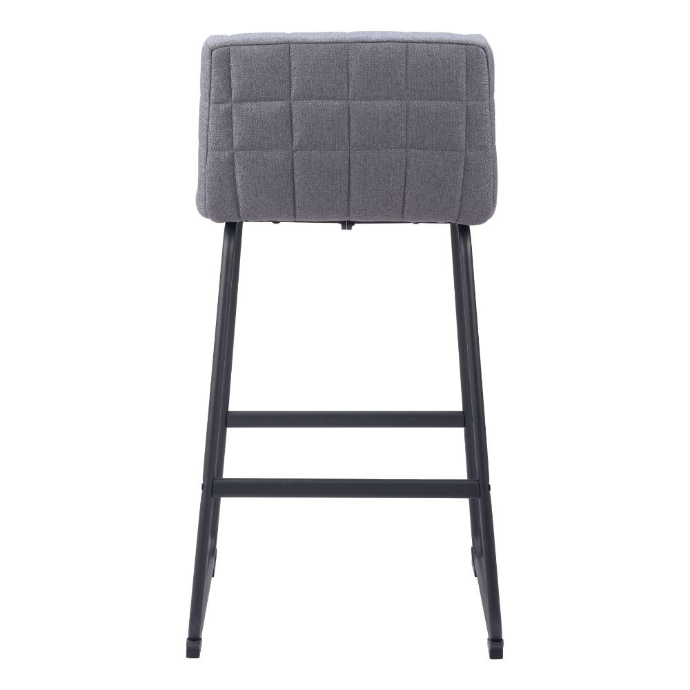 Gray bar stool with quilted backrest on a white background