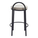 Bar stool with black metal frame and patterned cushion on a white background