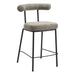 Bar stool with gray cushioned seat and backrest on a white background