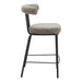 Bar stool with gray cushioned seat and backrest on a white background