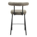Bar stool with gray cushioned seat and backrest on a white background