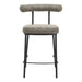 Bar stool with gray cushioned seat and backrest on a white background