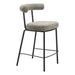 Bar stool with gray cushioned seat and backrest on a white background