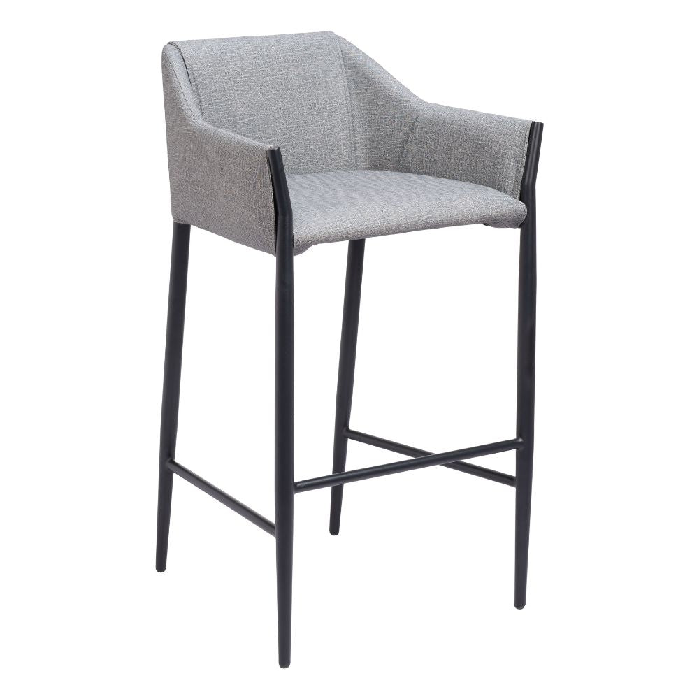 Gray bar stool with black legs on a white background
