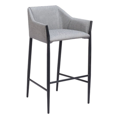 Gray bar stool with black legs on a white background