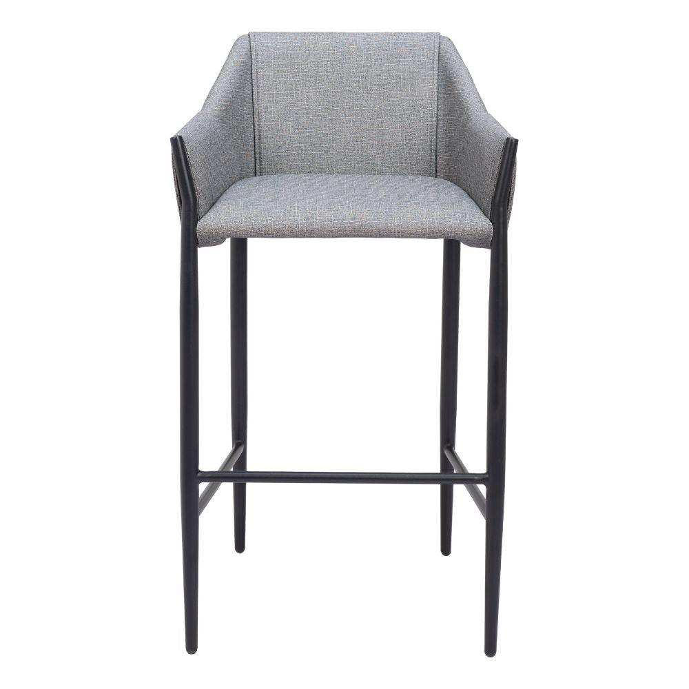 Gray bar stool with black legs on a white background