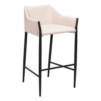 Beige bar stool with black legs on a white background