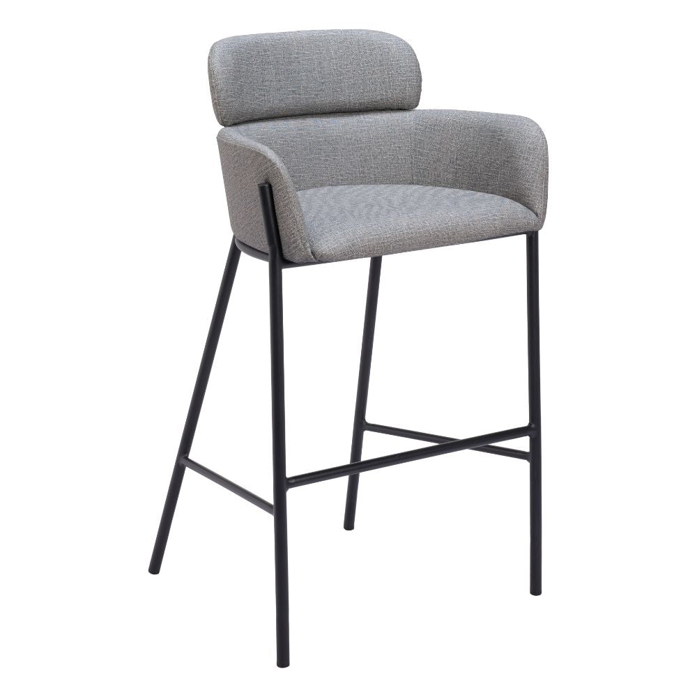 Gray bar stool with black legs on a white background