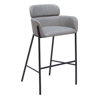 Gray bar stool with black legs on a white background