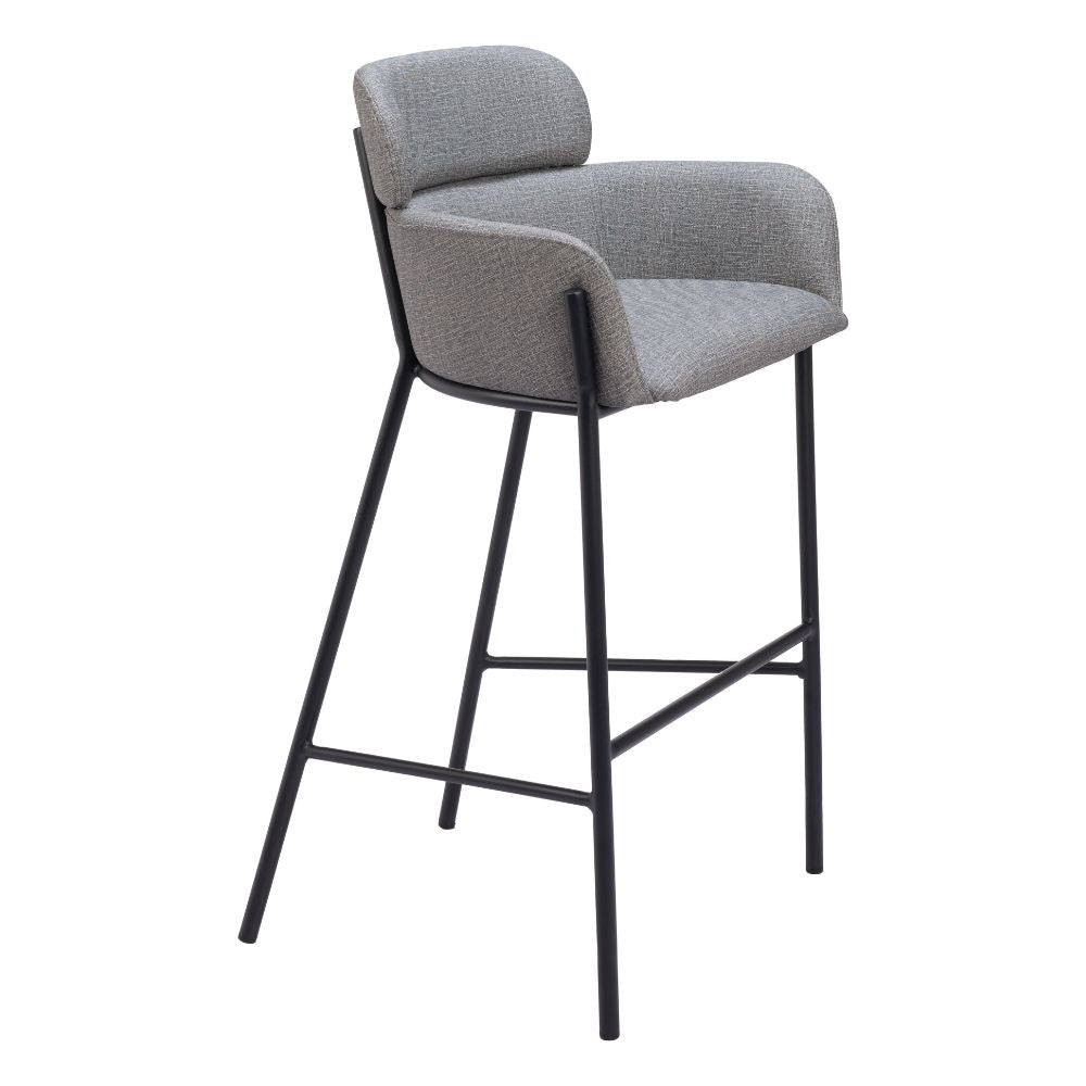 Gray bar stool with black legs on a white background