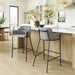 Modern kitchen with bar stools and a light wood floor