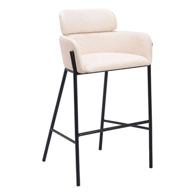 Beige bar stool with black legs on a white background