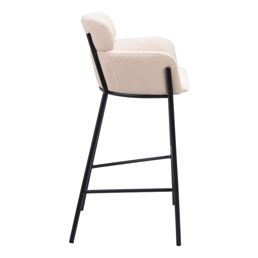 Beige bar stool with black legs on a white background