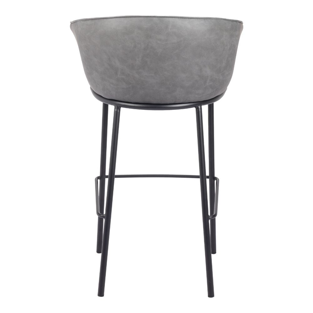 Gray bar stool with black metal legs on a white background