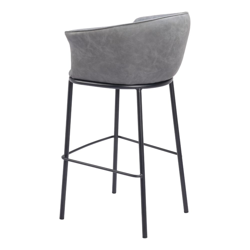 Gray bar stool with black metal legs on a white background