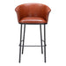 Brown leather bar stool with black metal legs on a white background