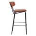 Bar stool with brown leather seat and backrest on a white background