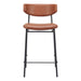 Brown leather bar stool with black metal legs on a white background