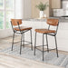 Two brown bar stools with black metal legs in a kitchen setting.