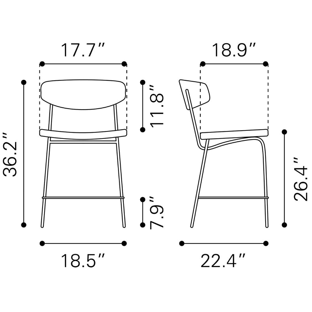 Dimensions of a chair shown with measurements in inches.