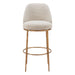 Bar stool with beige cushioned seat and backrest on a white background