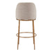 Bar stool with beige cushioned seat and gold metal frame on a white background