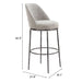 Gray bar stool with dimensions on a white background
