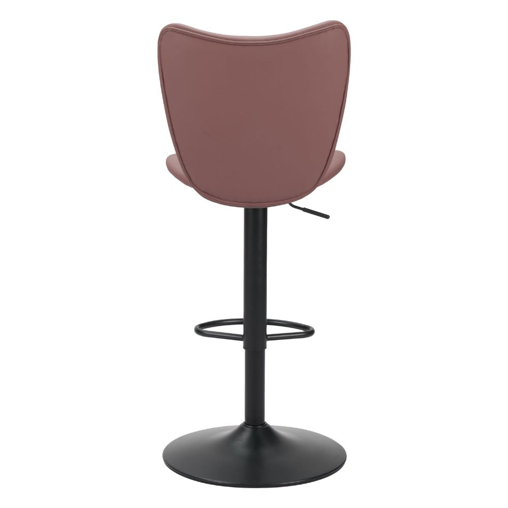 Bar stool with brown seat and black base on a white background