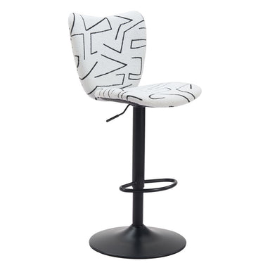 White bar stool with black abstract pattern on a white background