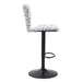 Bar stool with black and white patterned seat on a white background