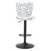 Bar stool with white seat featuring black geometric pattern on a white background