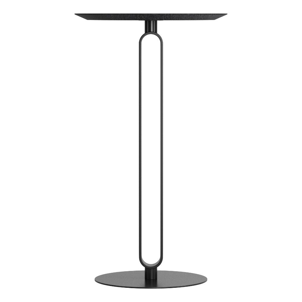 Modern black side table with a minimalist design on a white background