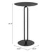 Black side table with dimensions on a white background
