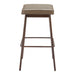 Bar stool with beige cushioned seat and brown metal frame on a white background