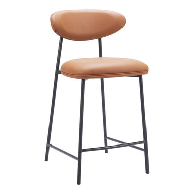 Tan bar stool with black metal legs on a white background
