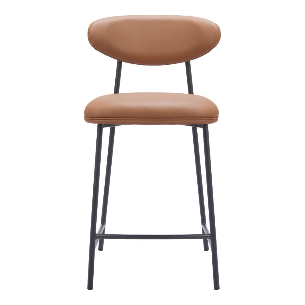 Brown bar stool with black metal legs on a white background
