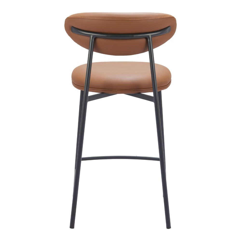 Brown cushioned chair with black metal legs on a white background