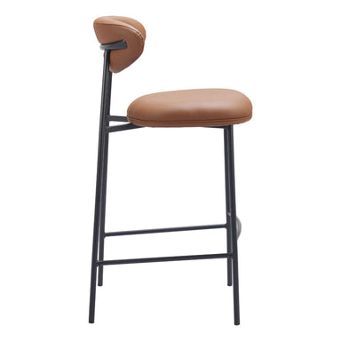 Brown bar stool with black metal frame on a white background
