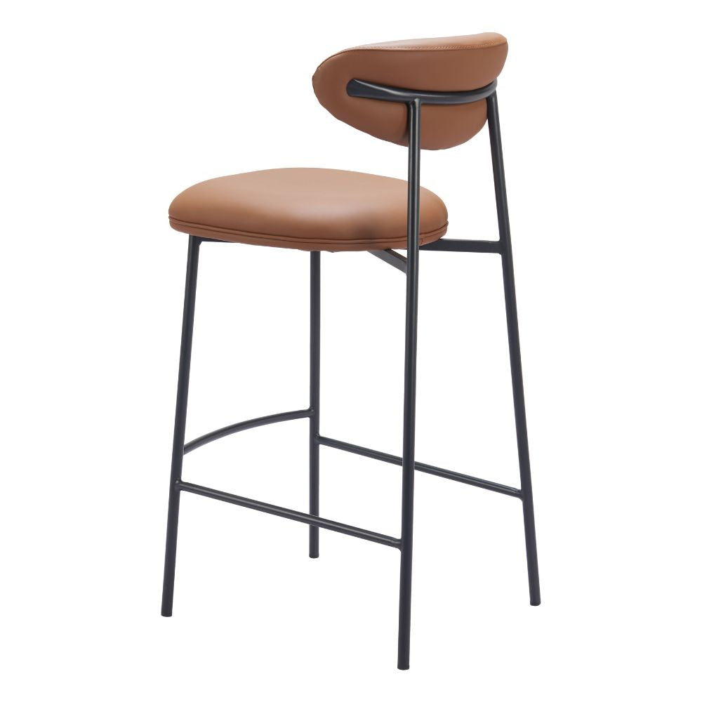 Brown bar stool with black metal legs on a white background