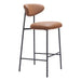 Brown bar stool with black metal legs on a white background