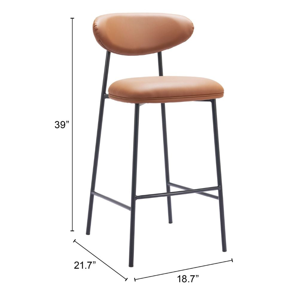 Brown bar stool with dimensions on a white background