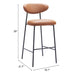 Brown bar stool with dimensions on a white background