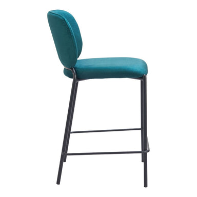 Teal bar stool with black metal legs on a white background